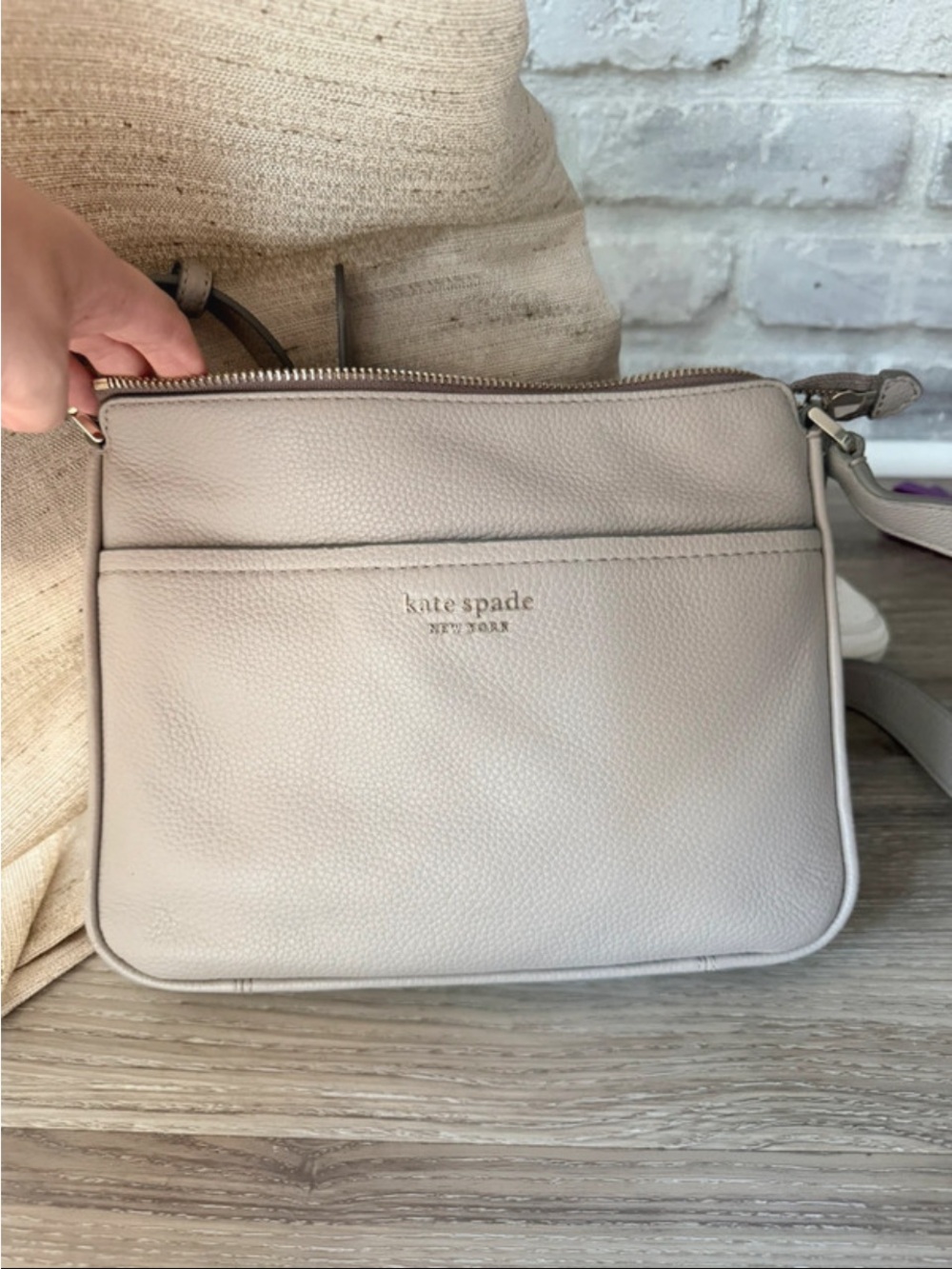kate spade Pebbled Leather Crossbody in Light Taupe